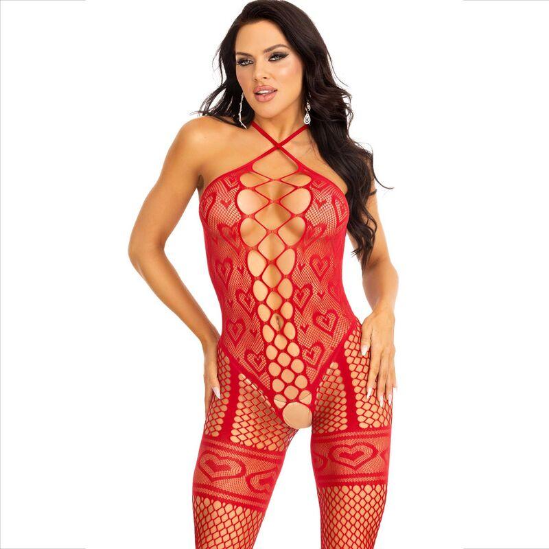 LEG AVENUE - BODYSTOCKING CUELLO HALTER RED CORAZONES ROJO - Sensuana.es