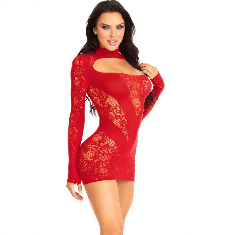 LEG AVENUE - MINI VESTIDO DE ENCAJE CON MANGA LARGA ROJO - Sensuana.es