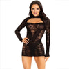 LEG AVENUE - MINI VESTIDO DE ENCAJE CON MANGA LARGA NEGRO - Sensuana.es