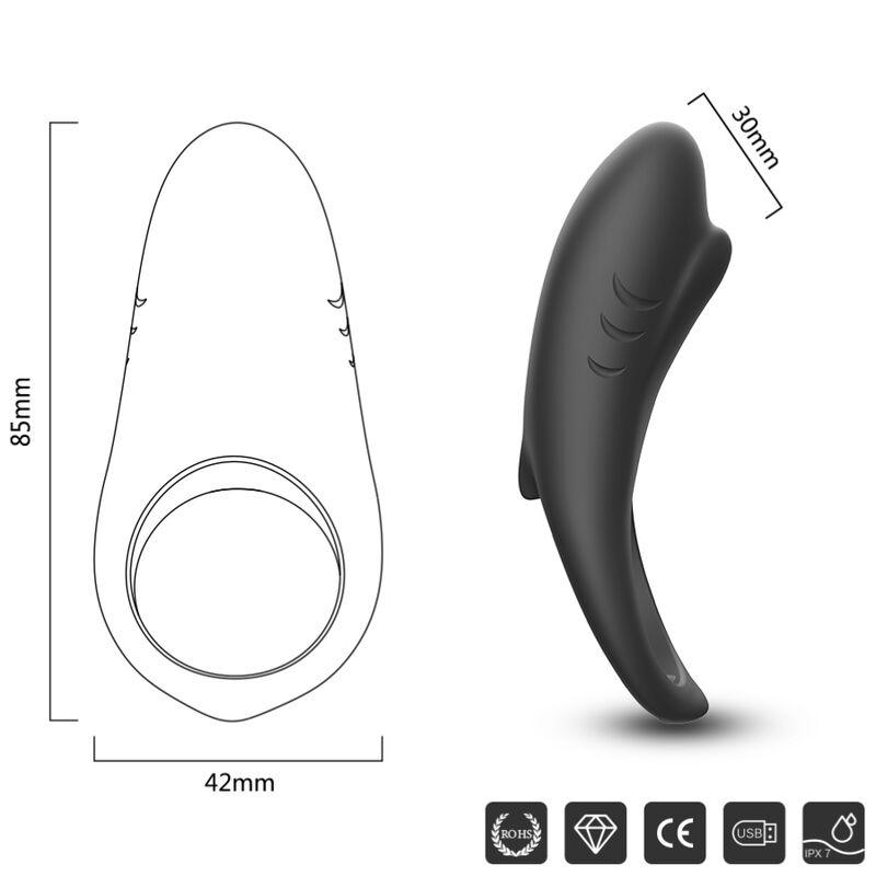 ARMONY - SHARK ANILLO VIBRADOR PAREJAS CONTROL REMOTO NEGRO - Sensuana.es