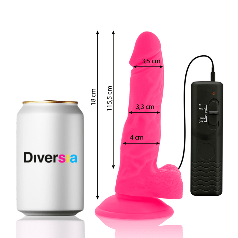 DIVERSIA - DILDO FLEXIBLE CON VIBRACIÓN ROSA 18 CM -O- 4 CM - Sensuana.es