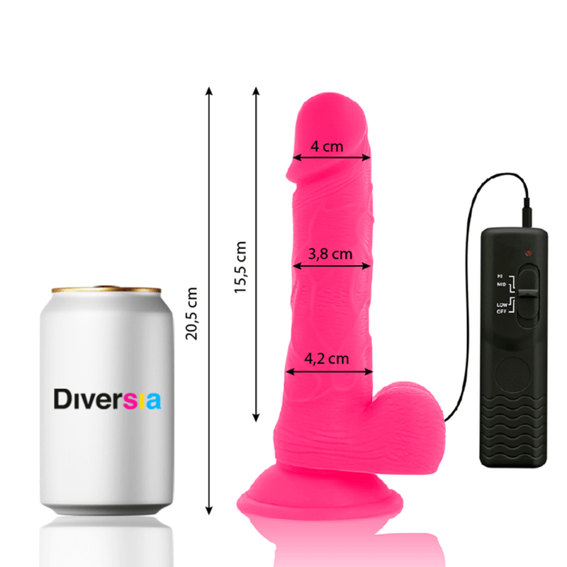 DIVERSIA - DILDO FLEXÍVEL COM VIBRAÇÃO ROSA 20,5 CM -O- 4,2 CM