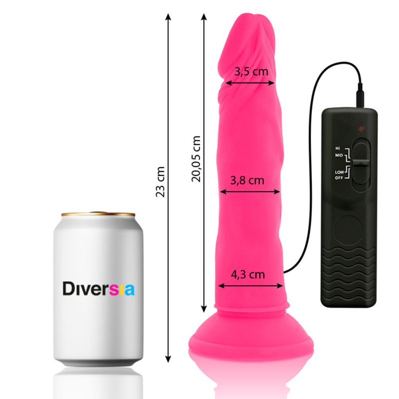 DIVERSIA - DILDO FLEXÍVEL COM VIBRAÇÃO ROSA 23 CM -O- 4,3 CM