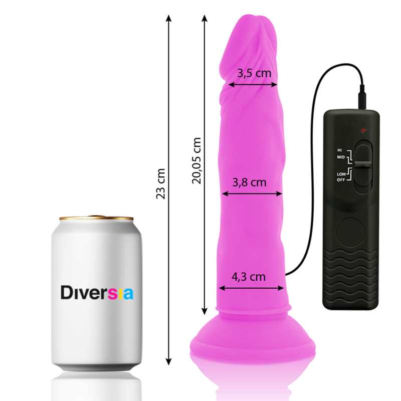 DIVERSIA - DILDO FLEXÍVEL COM VIBRAÇÃO LILÁS 23 CM -O- 4,3 CM