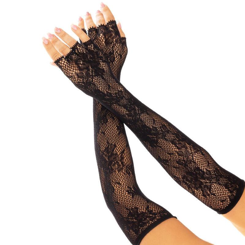 LEG AVENUE - GUANTES SIN DEDOS RED FLORAL NEGRO - Sensuana.es