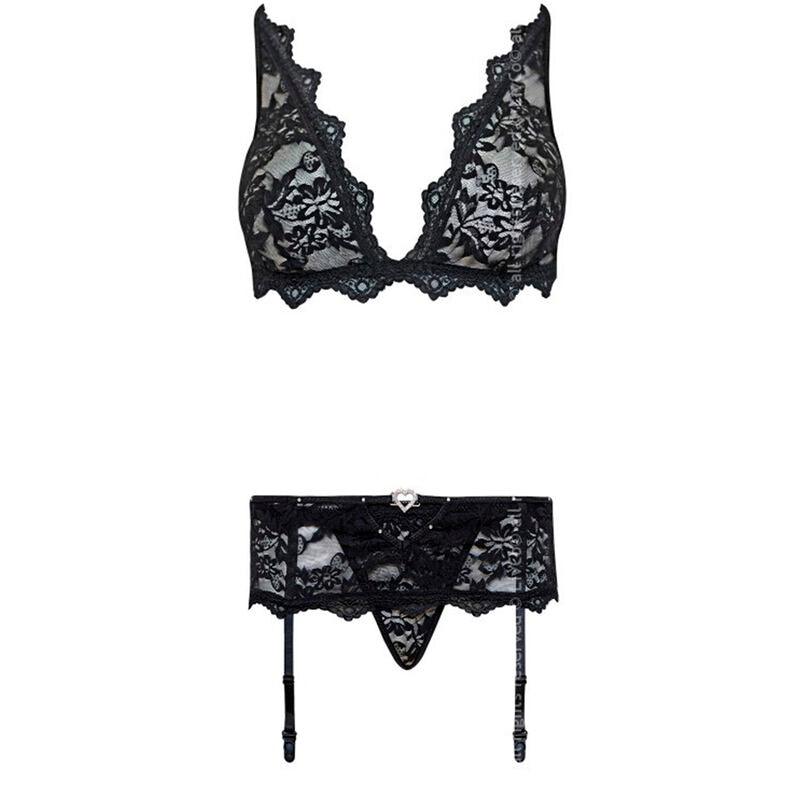 LIVCO CORSETTI FASHION - BELITA LC 90231 SUJETADOR + PANTY + LIGUERO NEGRO S/M - Sensuana.es