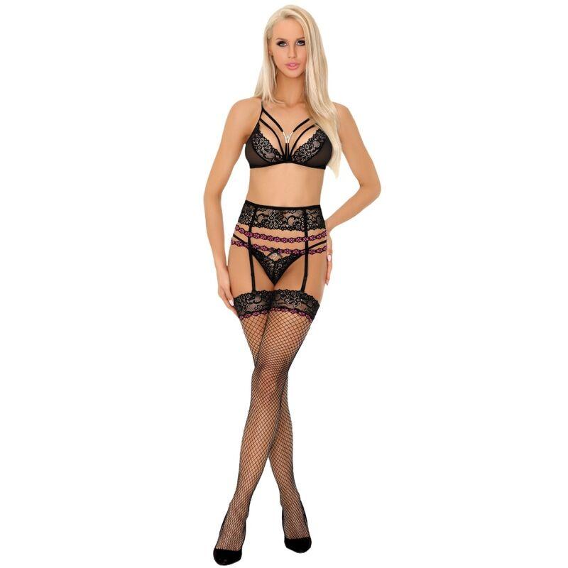 LIVCO CORSETTI FASHION - SNEHANA LC 90443 SUJETADOR + LIGUERO + PANTY NEGRO S/M - Sensuana.es