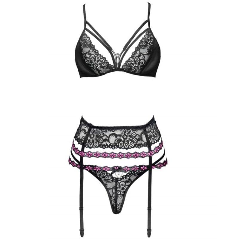 LIVCO CORSETTI FASHION - SNEHANA LC 90443 SUJETADOR + LIGUERO + PANTY NEGRO S/M - Sensuana.es