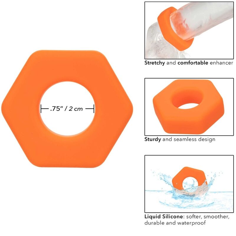 CALEXOTICS - ALPHA ANILLO PROLONG SEXGONO NARANJA - Sensuana.es