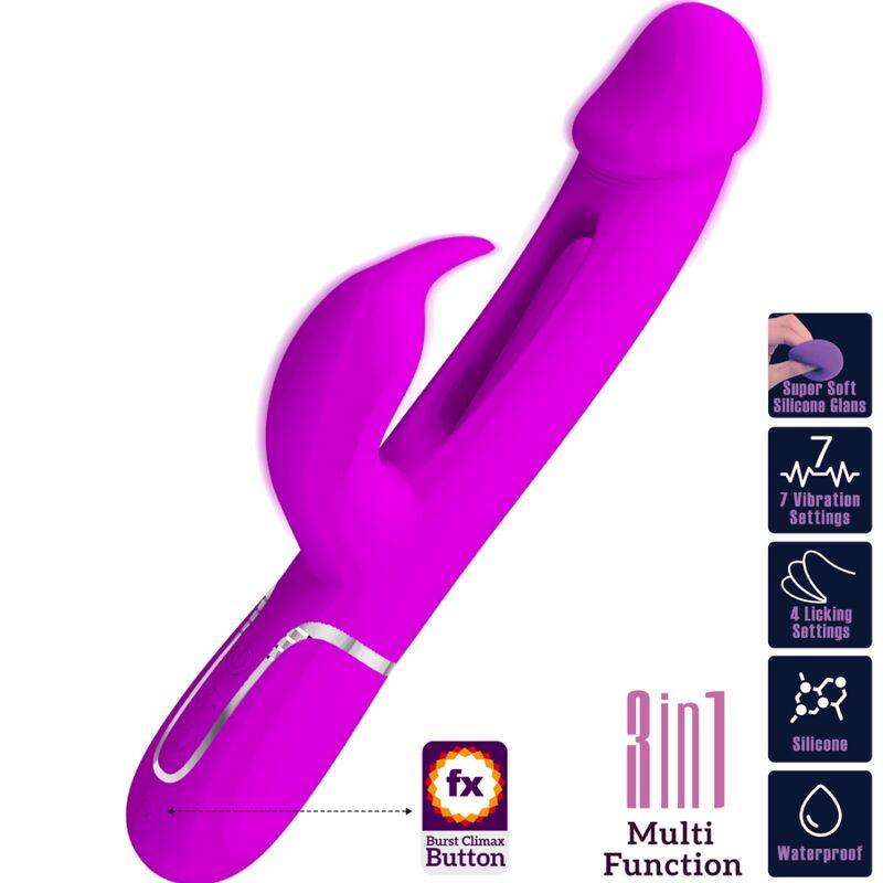 PRETTY LOVE - KAMPAS VIBRADOR RABBIT 3 EN 1 MULTIFUNCIÓN CON LENGUA VIOLETA - Sensuana.es