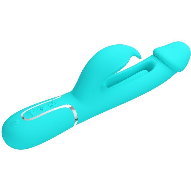 PRETTY LOVE - KAMPAS VIBRADOR RABBIT 3 EN 1 MULTIFUNCIÓN CON LENGUA VERDE AGUA - Sensuana.es