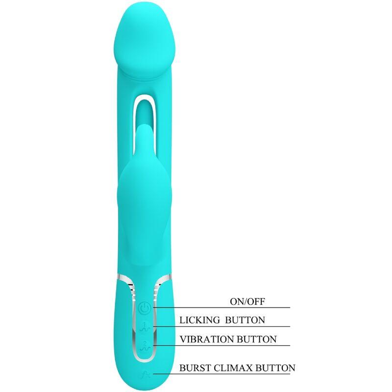 PRETTY LOVE - KAMPAS VIBRADOR RABBIT 3 EN 1 MULTIFUNCIÓN CON LENGUA VERDE AGUA - Sensuana.es