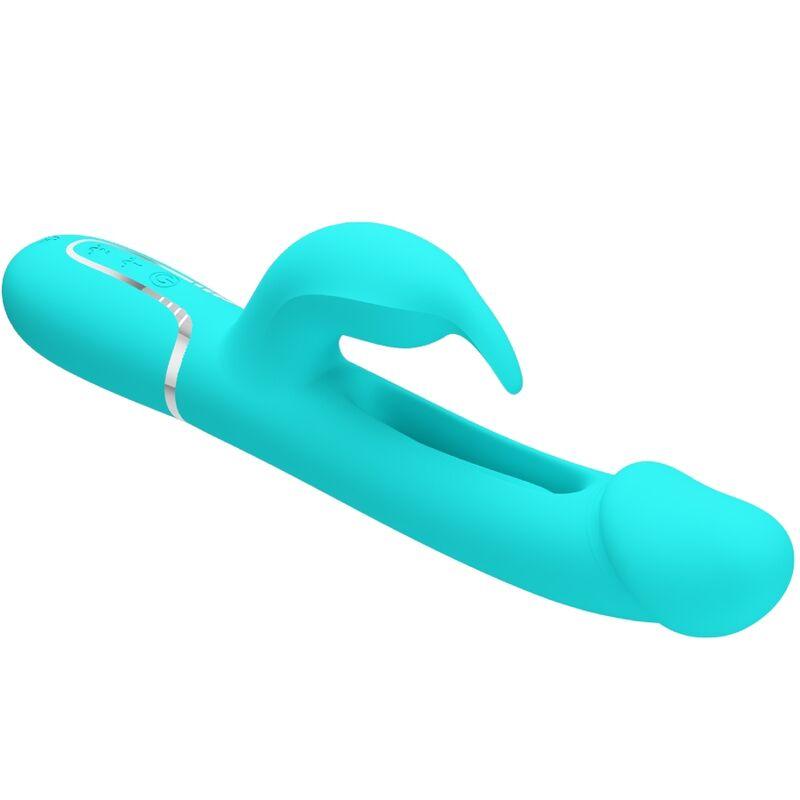 PRETTY LOVE - KAMPAS VIBRADOR RABBIT 3 EN 1 MULTIFUNCIÓN CON LENGUA VERDE AGUA - Sensuana.es