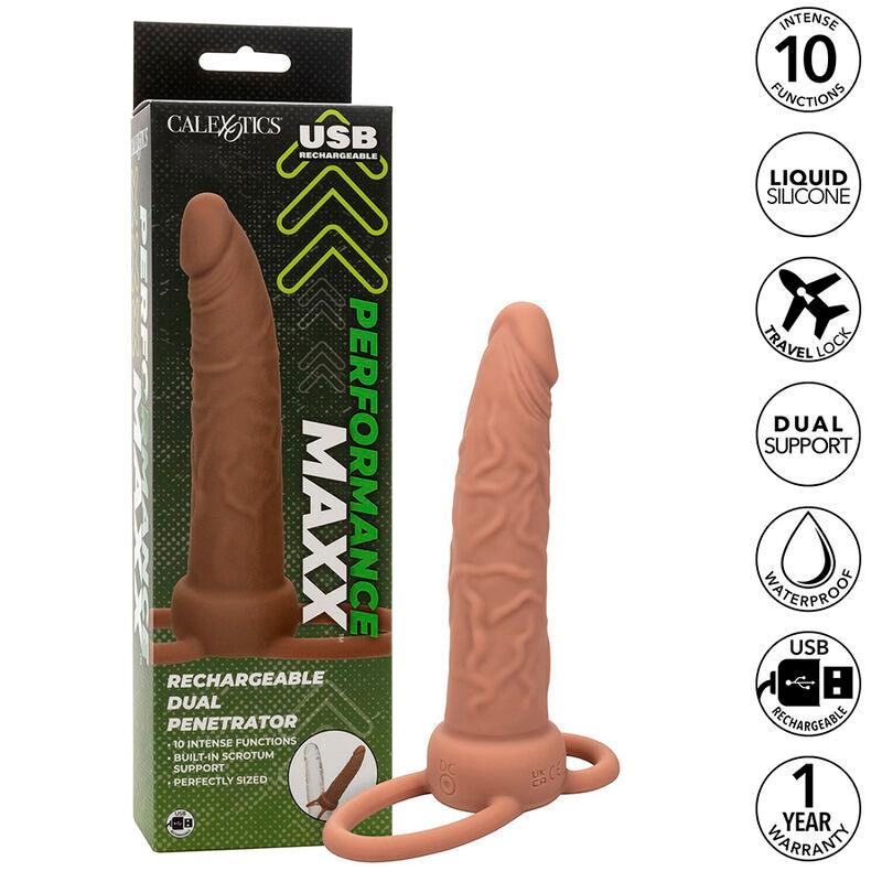 CALEXOTICS - PERFORMANCE MAXX DOBLE PENETRADOR RECARGABLE PIEL MORENO - Sensuana.es