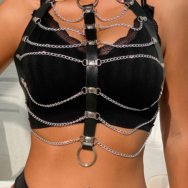 SUBBLIME - ARNÉS DE PECHO CADENAS CUERO NEGRO TALLA ÚNICA - Sensuana.es