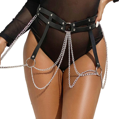 SUBBLIME - CINTURON DE CADENAS ANILLAS CUERO NEGRO TALLA ÚNICA - Sensuana.es