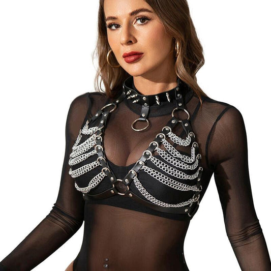 SUBBLIME - ARNÉS SUJETADOR Y COLLAR CON CADENAS TALLA ÚNICA - Sensuana.es