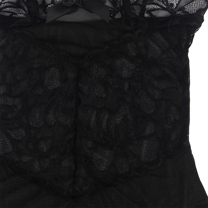 SUBBLIME - BABYDOLL CON TIRANTES AJUSTABLES Y ESTAMPADO FLORAL DE ENCAJE TRANSPARENTE NEGRO S/M - Sensuana.es