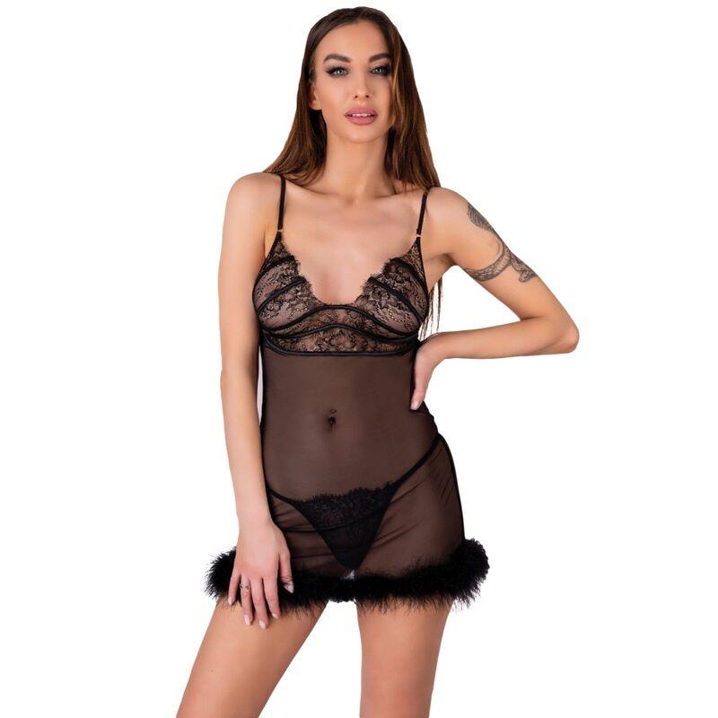 LIVCO CORSETTI FASHION - ZERUNAM SET BABYDOLL + TANGA NEGRO S/M - Sensuana.es