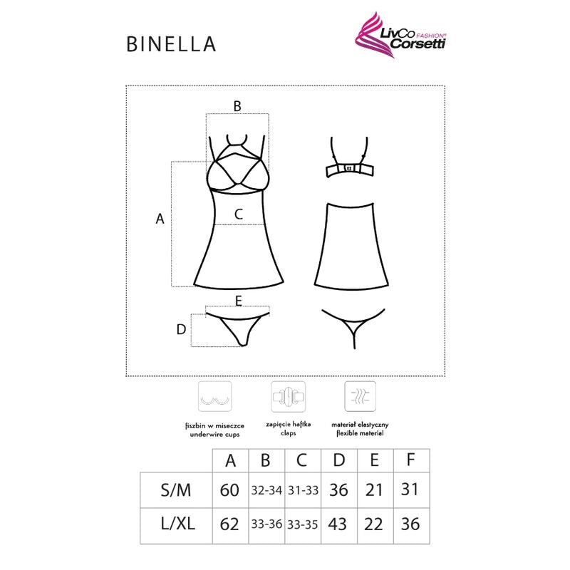 LIVCO CORSETTI FASHION - BINELLA SET BABYDOLL + TANGA NEGRO S/M - Sensuana.es