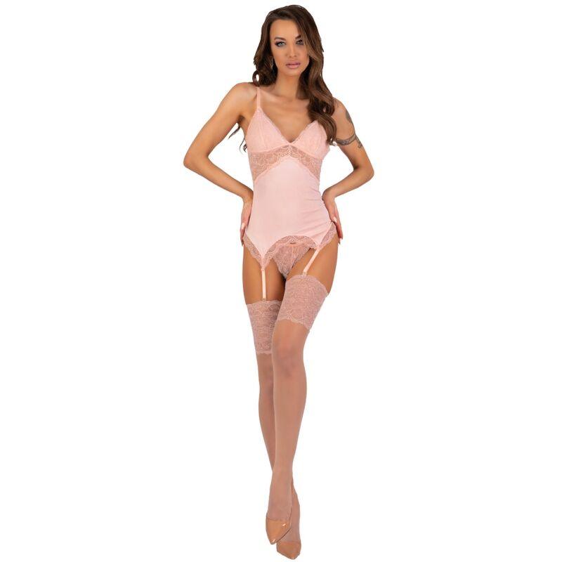 LIVCO CORSETTI FASHION - PERSINNE PEACH SET CORSET + PANTY + MEDIAS S/M - Sensuana.es