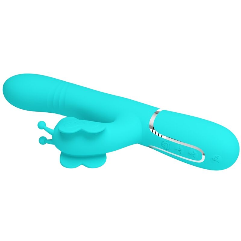 PRETTY LOVE - VIBRADOR RABBIT MULTIFUNCIÓN 4 EN 1 MARIPOSA VERDE AGUA - Sensuana.es