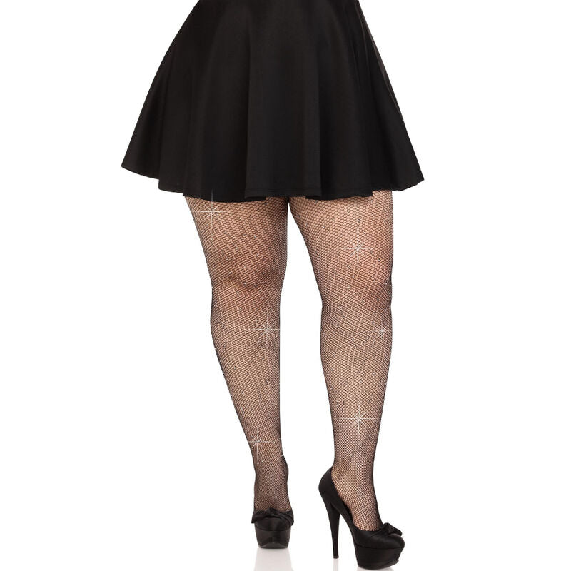 LEG AVENUE - MEDIAS REJILLA CRISTALIZADA NEGRO PLUS SIZE - Sensuana.es