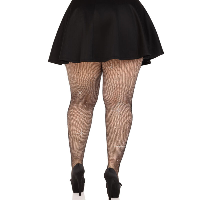 LEG AVENUE - MEDIAS REJILLA CRISTALIZADA NEGRO PLUS SIZE - Sensuana.es