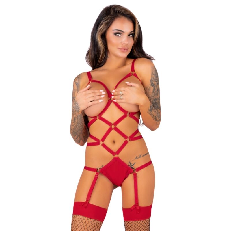 LIVCO CORSETTI FASHION - THIARA LC 20213 SET BODY + MEDIAS ROJA S/M - Sensuana.es