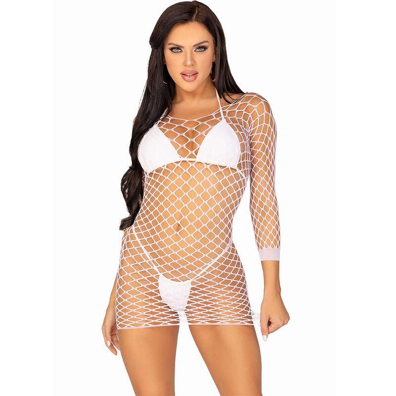 LEG AVENUE - VESTIDO DE REJILLA MANGA LARGA BLANCO TALLA ÚNICA - Sensuana.es