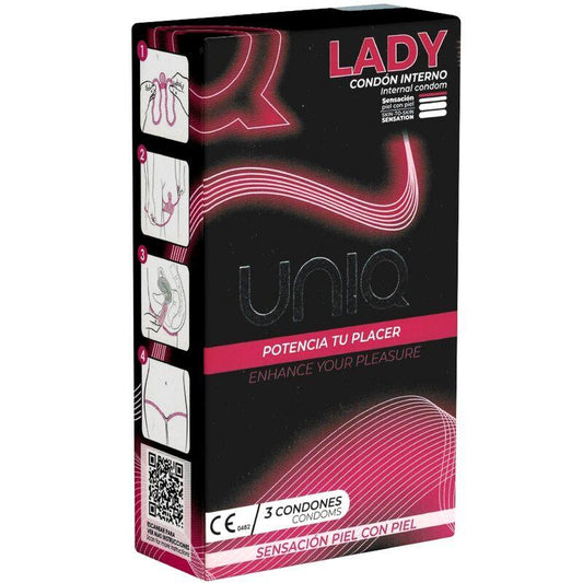 UNIQ - LADY CONDOM PRESERVATIVOS FEMENINOS CON LIGUERO SIN LATEX 3 UNIDADES - Sensuana.es