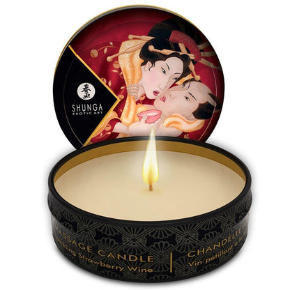 SHUNGA - MINI CARESS BY CANDELIGHT VELA MASAJE FRESAS Y CAVA 30 ML - Sensuana.es