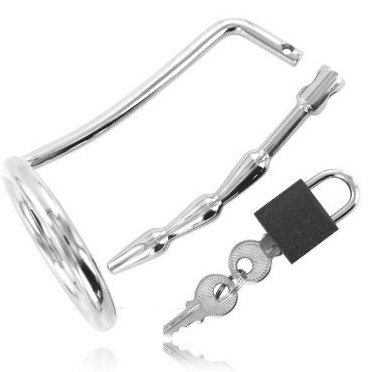 METAL HARD - ANILLO TESTICULOS CON PLUG URETRA CASTIDAD - Sensuana.es