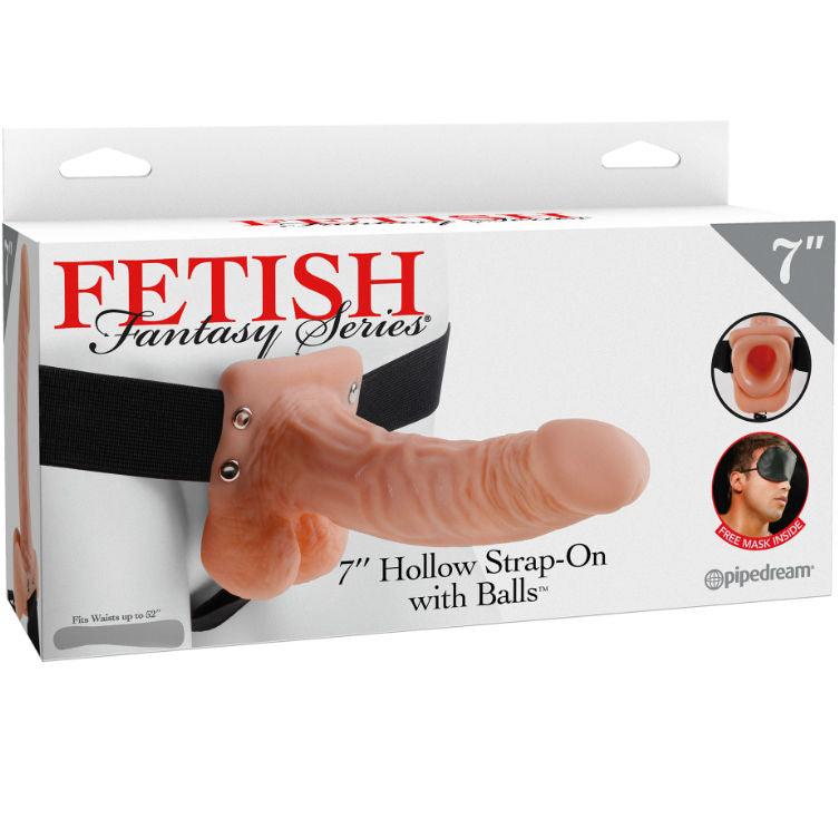 FETISH FANTASY SERIES - 7 HOLLOW STRAP-ON WITH BALLS 17.8CM NATURAL - Sensuana.es