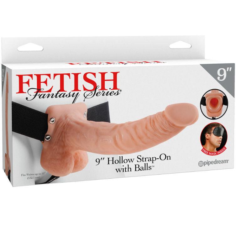 FETISH FANTASY SERIES - 9 HOLLOW STRAP-ON WITH BALLS 22.9CM NATURAL - Sensuana.es