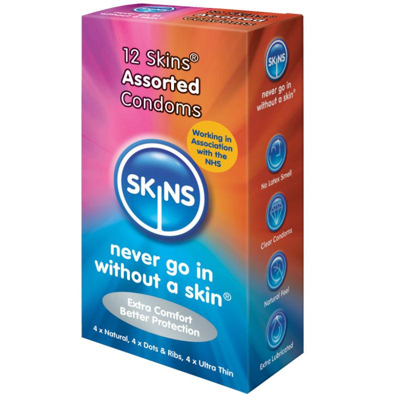 SKINS - PRESERVATIVOS NATURAL + FINO + PUNTOS & ESTRIAS 12 UDS - Sensuana.es