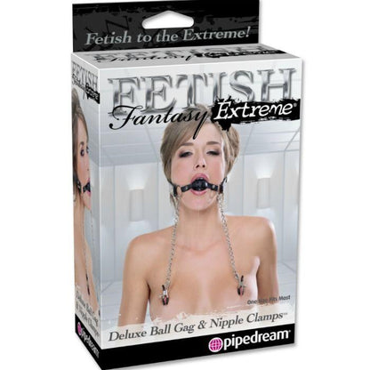 FETISH FANTASY EXTREME - MORDAZA DELUXE CON PINZAS PEZONES CON CADENAS - Sensuana.es