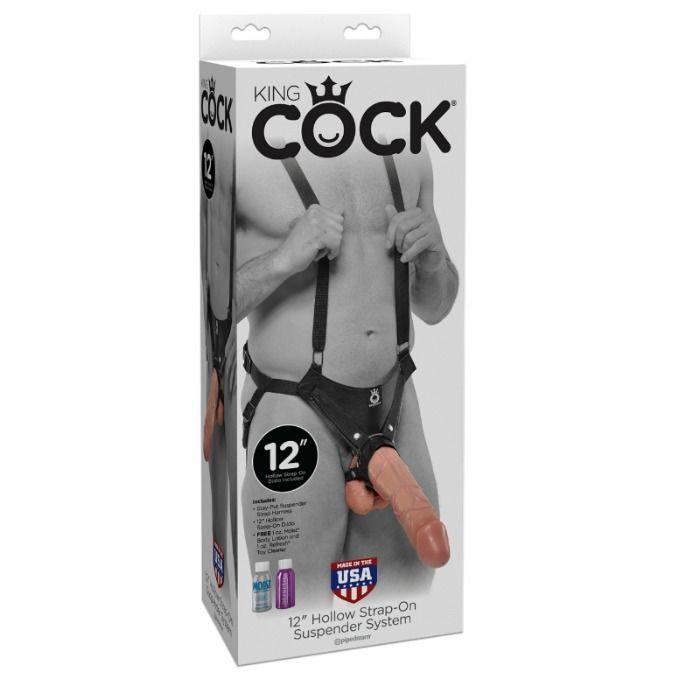 KING COCK - STRAP-ON CON DILDO HUECO 30.5 CM Y TIRANTES COLOR CARNE - Sensuana.es