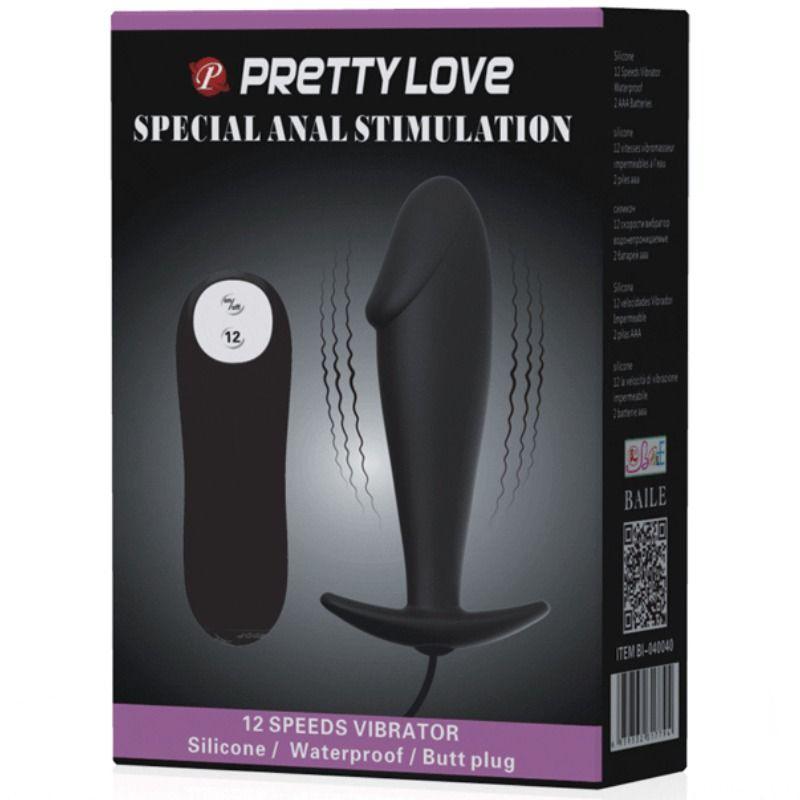 PRETTY LOVE - PLUG ANAL SILICONA FORMA PENE Y 12 MODOS VIBRACION NEGRO - Sensuana.es