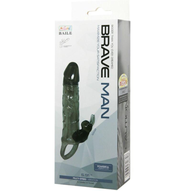 BAILE - BRAVE MAN FUNDA REALISTICA PENE CON RABBIT 16.5 CM NEGRO - Sensuana.es