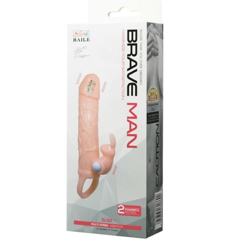 BAILE - BRAVE MAN FUNDA PENE CON RABBIT VIBRADOR 16.5 CM NATURAL - Sensuana.es