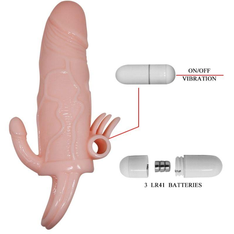 BAILE - BRAVE MAN FUNDA PENE ANAL Y CLITORIS VIBRADOR 16.5 CM NATURAL - Sensuana.es