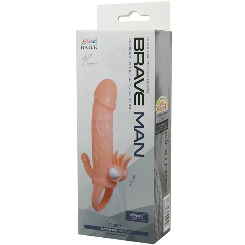 BAILE - BRAVE MAN FUNDA PENE ANAL Y CLITORIS VIBRADOR 16.5 CM NATURAL - Sensuana.es