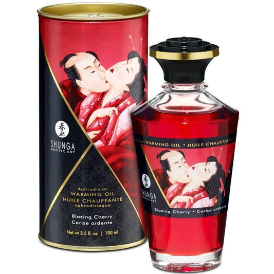 SHUNGA - ACEITE MASAJE EFECTO CALOR SABOR INTENSO CEREZA 100 ML - Sensuana.es