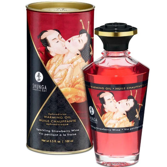 SHUNGA - ACEITE MASAJE EFECTO CALOR FRESAS Y CAVA 100 ML - Sensuana.es