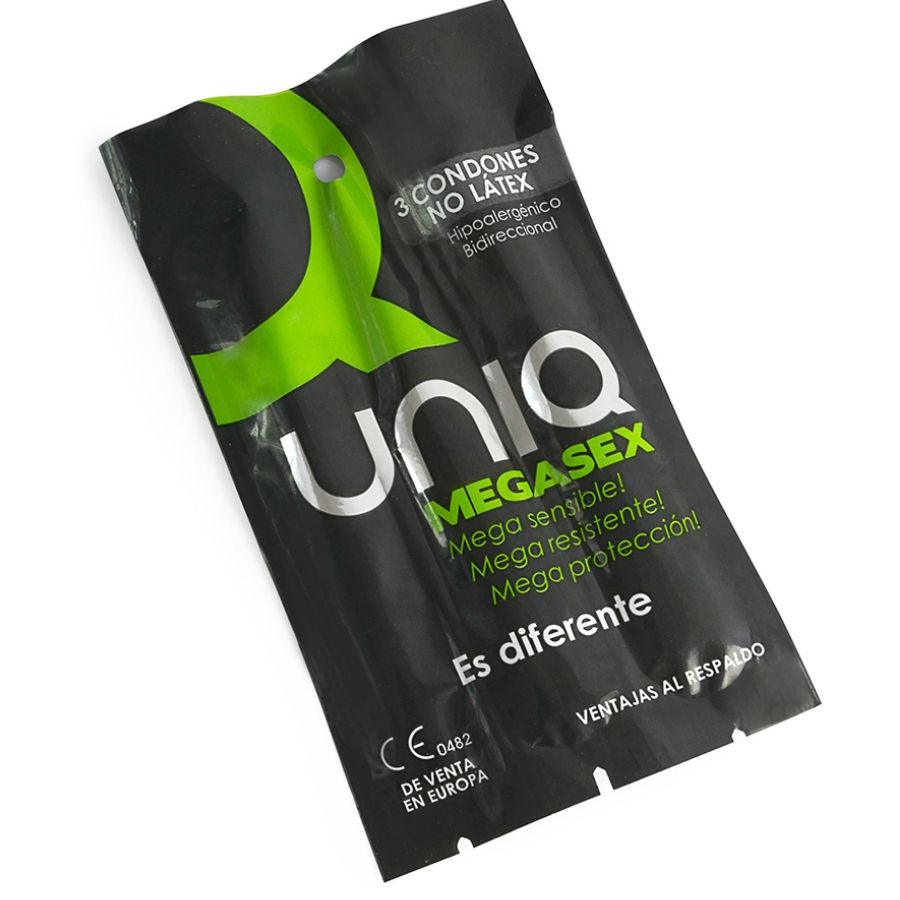 UNIQ - MEGASEX PRESERVATIVOS SENSITIVOS CON LIGUERO SIN LATEX 3 UNIDADES - Sensuana.es