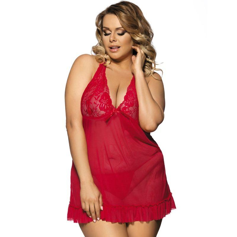 SUBBLIME - BABYDOLL ROJO FLORAL ADORNOS EN EL PECHO TALLA GRANDE - Sensuana.es