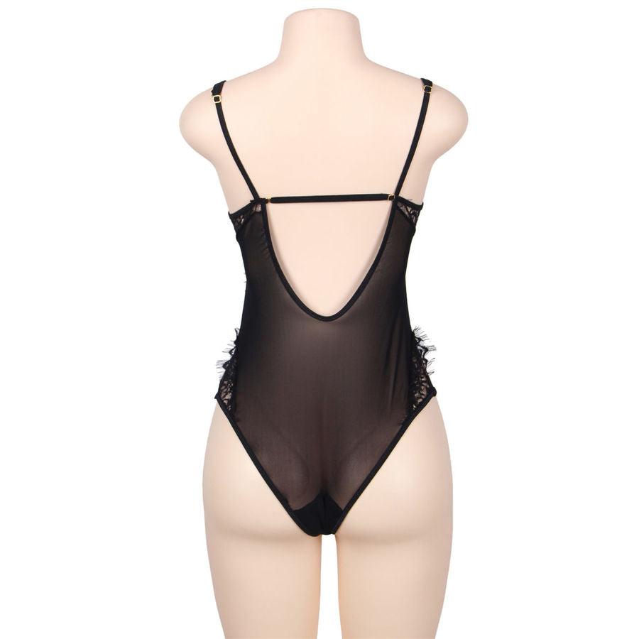 SUBBLIME - TEDDY ENCAJE FLORAL Y CON FLECOS NEGRO TALLA GRANDE - Sensuana.es