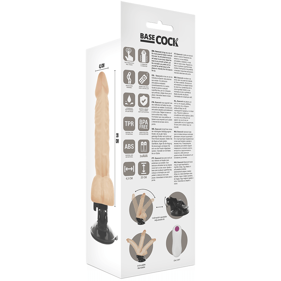 BASECOCK - VIBRADOR ARTICULABLE CONTROL REMOTO NATURAL 20 CM -O- 4.5 CM - Sensuana.es