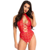 LEG AVENUE - TEDDY WITH OPENING RED FLORAL EMBROIDERY S